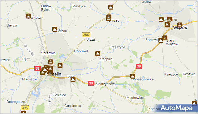 mapa Krzepice gmina Strzelin, Krzepice gmina Strzelin na mapie Targeo