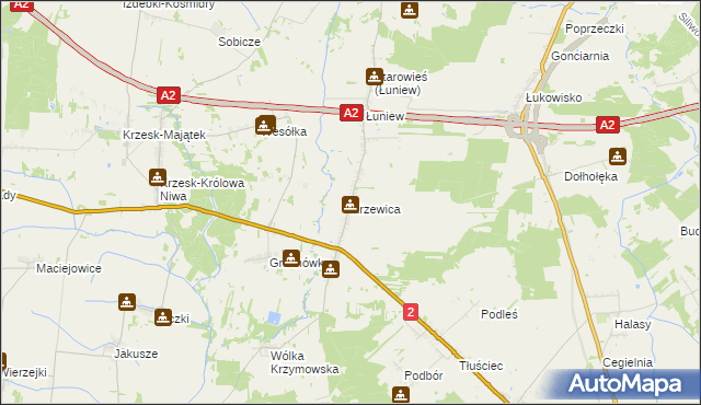 mapa Krzewica gmina Międzyrzec Podlaski, Krzewica gmina Międzyrzec Podlaski na mapie Targeo