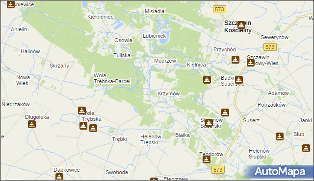 mapa Krzymów gmina Szczawin Kościelny, Krzymów gmina Szczawin Kościelny na mapie Targeo