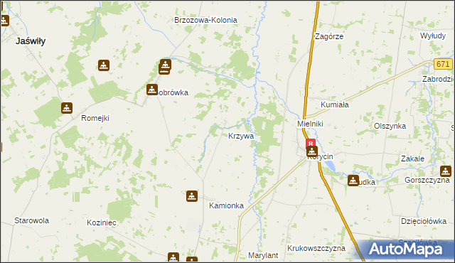 mapa Krzywa gmina Jasionówka, Krzywa gmina Jasionówka na mapie Targeo