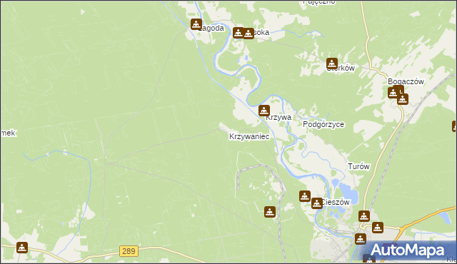 mapa Krzywaniec gmina Nowogród Bobrzański, Krzywaniec gmina Nowogród Bobrzański na mapie Targeo