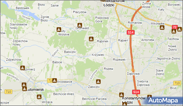 mapa Krzywiec gmina Aleksandrów Łódzki, Krzywiec gmina Aleksandrów Łódzki na mapie Targeo