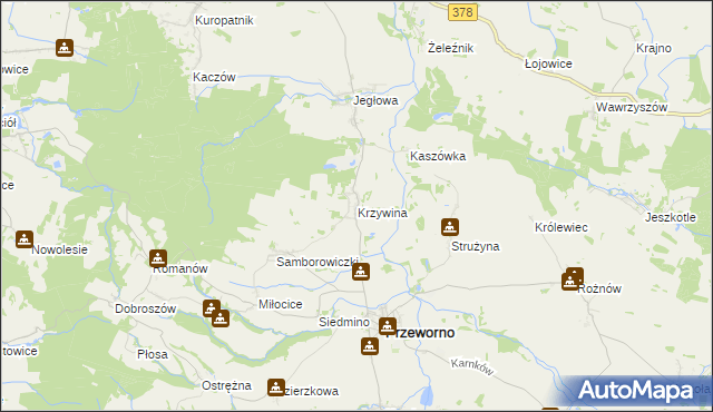 mapa Krzywina, Krzywina na mapie Targeo