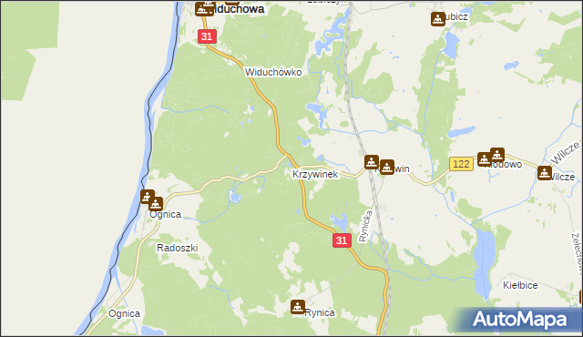 mapa Krzywinek, Krzywinek na mapie Targeo