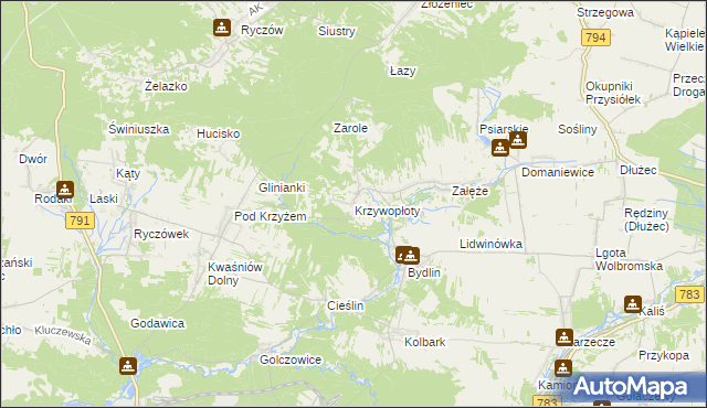 mapa Krzywopłoty gmina Klucze, Krzywopłoty gmina Klucze na mapie Targeo