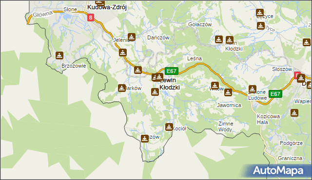 mapa Krzyżanów gmina Lewin Kłodzki, Krzyżanów gmina Lewin Kłodzki na mapie Targeo