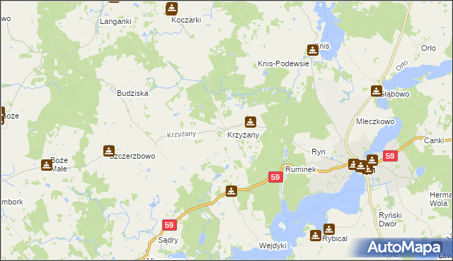 mapa Krzyżany, Krzyżany na mapie Targeo