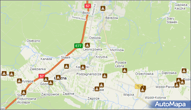 mapa Krzyżka, Krzyżka na mapie Targeo