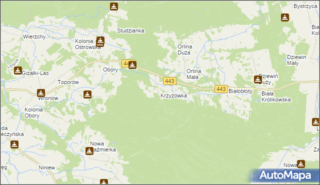 mapa Krzyżówka gmina Gizałki, Krzyżówka gmina Gizałki na mapie Targeo