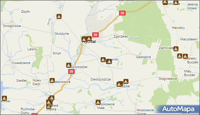 mapa Krzyżowniki gmina Rychtal, Krzyżowniki gmina Rychtal na mapie Targeo