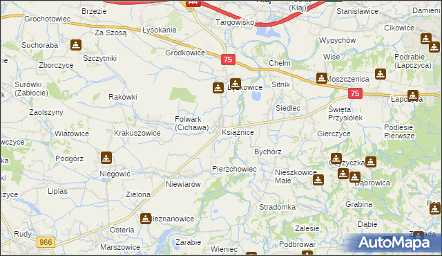 mapa Książnice gmina Gdów, Książnice gmina Gdów na mapie Targeo