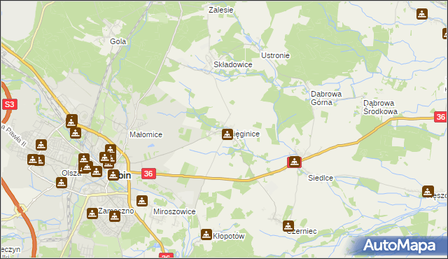 mapa Księginice gmina Lubin, Księginice gmina Lubin na mapie Targeo