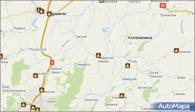 mapa Księginice Wielkie, Księginice Wielkie na mapie Targeo