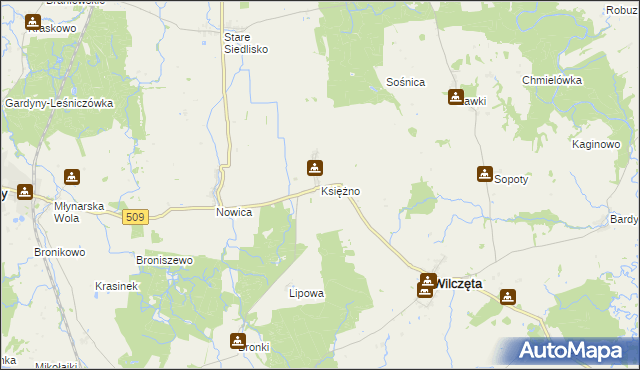 mapa Księżno gmina Wilczęta, Księżno gmina Wilczęta na mapie Targeo
