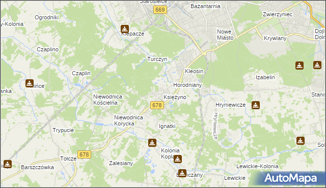 mapa Księżyno, Księżyno na mapie Targeo