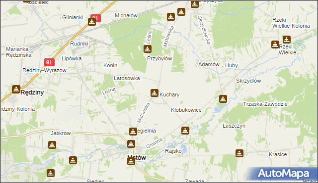 mapa Kuchary gmina Mstów, Kuchary gmina Mstów na mapie Targeo