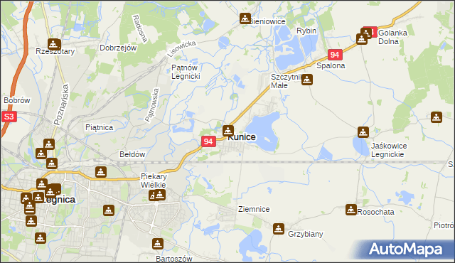 mapa Kunice powiat legnicki, Kunice powiat legnicki na mapie Targeo