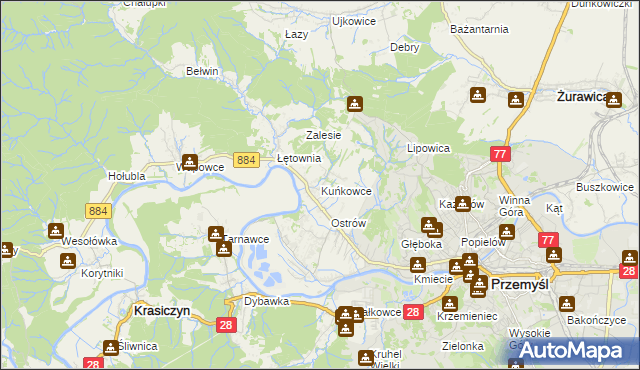 mapa Kuńkowce, Kuńkowce na mapie Targeo