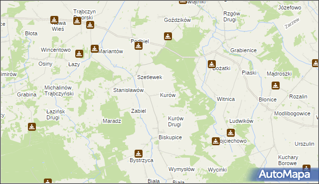 mapa Kurów gmina Rzgów, Kurów gmina Rzgów na mapie Targeo