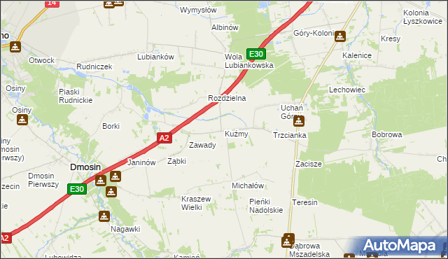 mapa Kuźmy gmina Dmosin, Kuźmy gmina Dmosin na mapie Targeo
