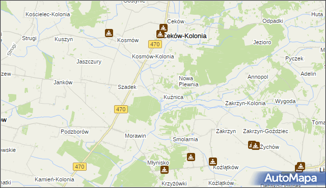 mapa Kuźnica gmina Ceków-Kolonia, Kuźnica gmina Ceków-Kolonia na mapie Targeo