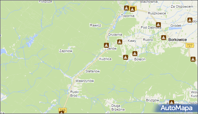 mapa Kuźnica gmina Przysucha, Kuźnica gmina Przysucha na mapie Targeo