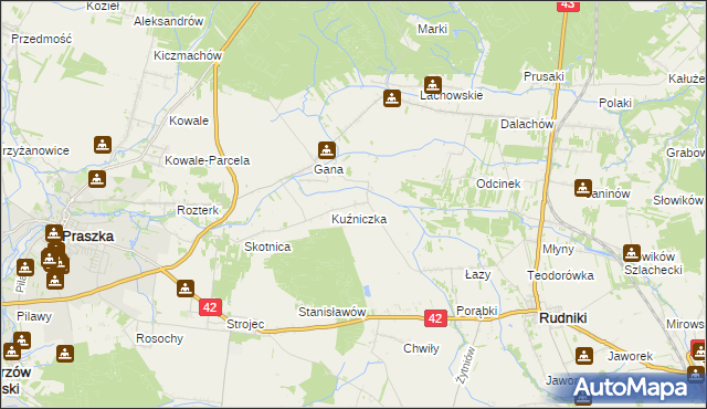 mapa Kuźnica gmina Rudniki, Kuźnica gmina Rudniki na mapie Targeo