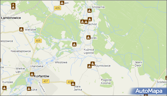 mapa Kuźnica Ligocka, Kuźnica Ligocka na mapie Targeo