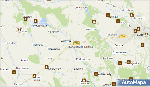 mapa Kwiatkowice gmina Wodzierady, Kwiatkowice gmina Wodzierady na mapie Targeo