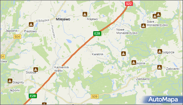 mapa Kwietnik, Kwietnik na mapie Targeo