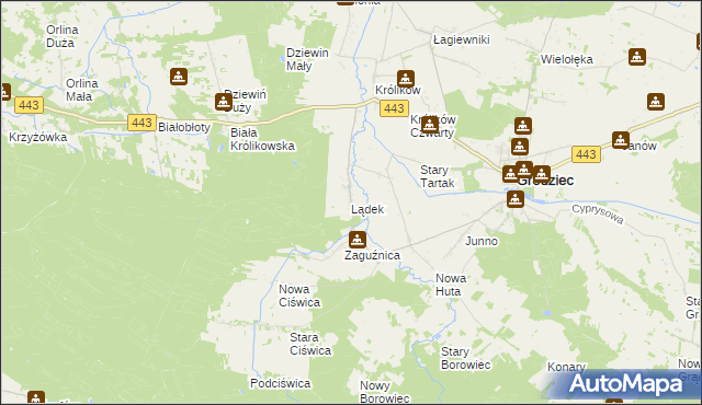 mapa Lądek gmina Grodziec, Lądek gmina Grodziec na mapie Targeo