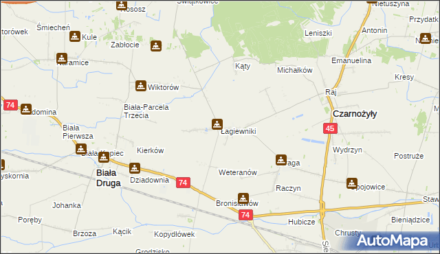 mapa Łagiewniki gmina Czarnożyły, Łagiewniki gmina Czarnożyły na mapie Targeo