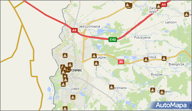 mapa Łagów gmina Zgorzelec, Łagów gmina Zgorzelec na mapie Targeo