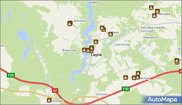 mapa Łagów powiat świebodziński, Łagów powiat świebodziński na mapie Targeo