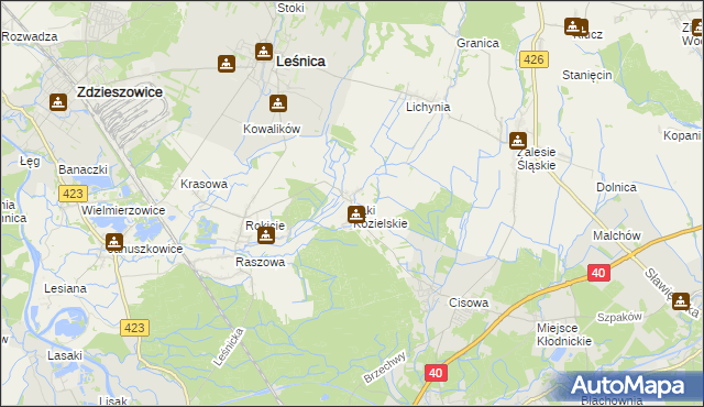 mapa Łąki Kozielskie, Łąki Kozielskie na mapie Targeo