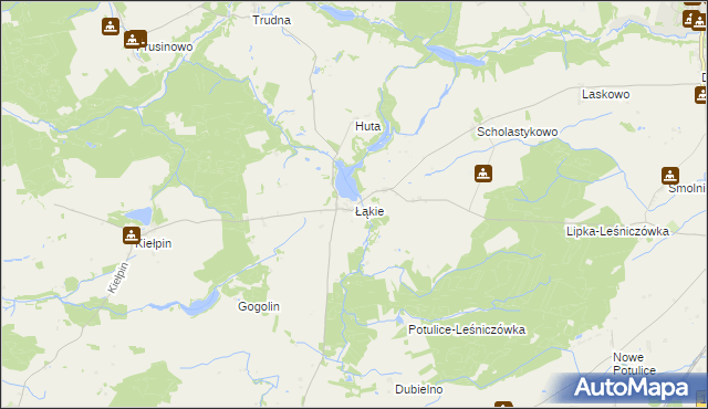 mapa Łąkie gmina Lipka, Łąkie gmina Lipka na mapie Targeo