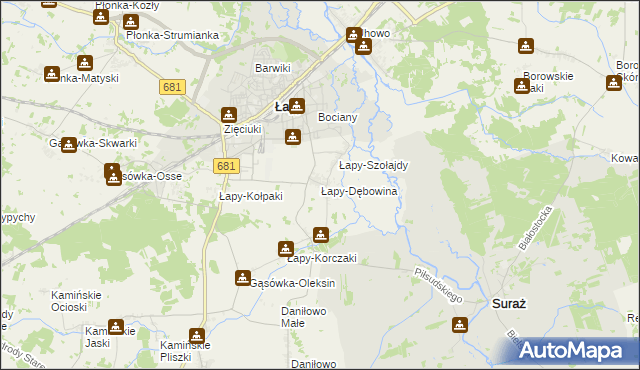 mapa Łapy-Dębowina, Łapy-Dębowina na mapie Targeo