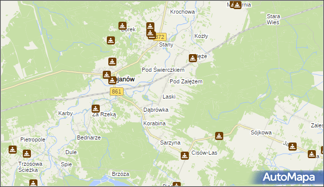 mapa Laski gmina Bojanów, Laski gmina Bojanów na mapie Targeo