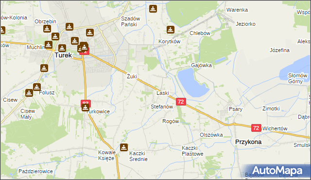 mapa Laski gmina Przykona, Laski gmina Przykona na mapie Targeo