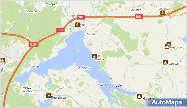 mapa Laski Wielkie gmina Kalinowo, Laski Wielkie gmina Kalinowo na mapie Targeo