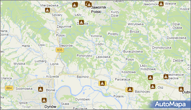 mapa Laskówka gmina Dynów, Laskówka gmina Dynów na mapie Targeo