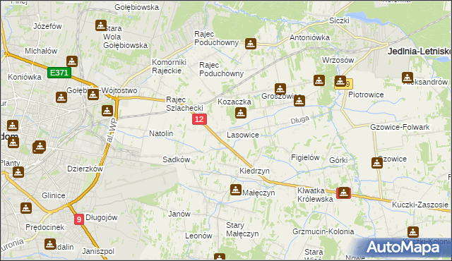mapa Lasowice gmina Jedlnia-Letnisko, Lasowice gmina Jedlnia-Letnisko na mapie Targeo