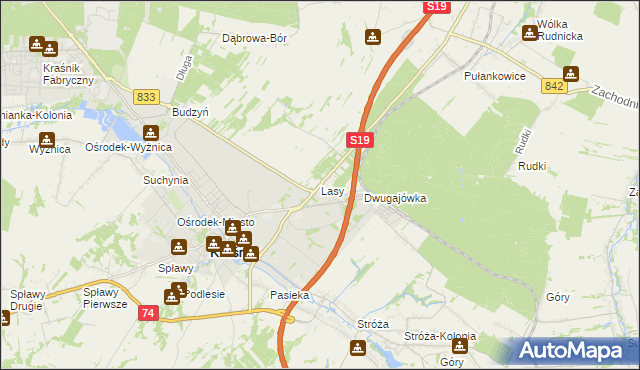 mapa Lasy gmina Kraśnik, Lasy gmina Kraśnik na mapie Targeo