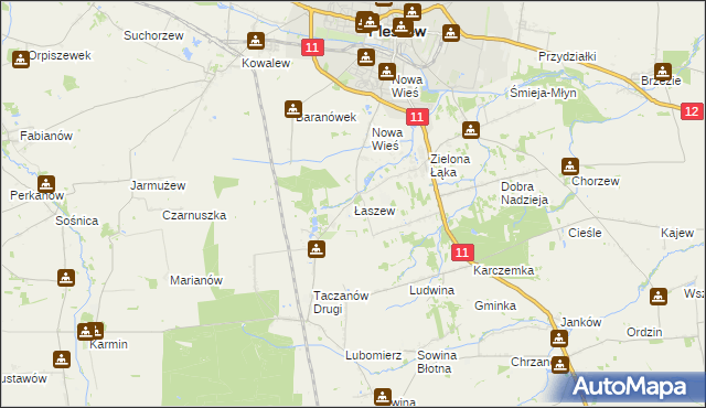 mapa Łaszew gmina Pleszew, Łaszew gmina Pleszew na mapie Targeo