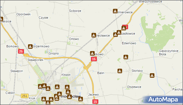 mapa Latkowo gmina Inowrocław, Latkowo gmina Inowrocław na mapie Targeo