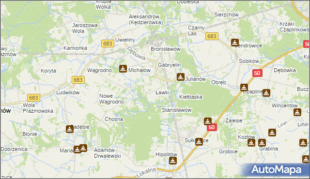 mapa Ławki gmina Prażmów, Ławki gmina Prażmów na mapie Targeo