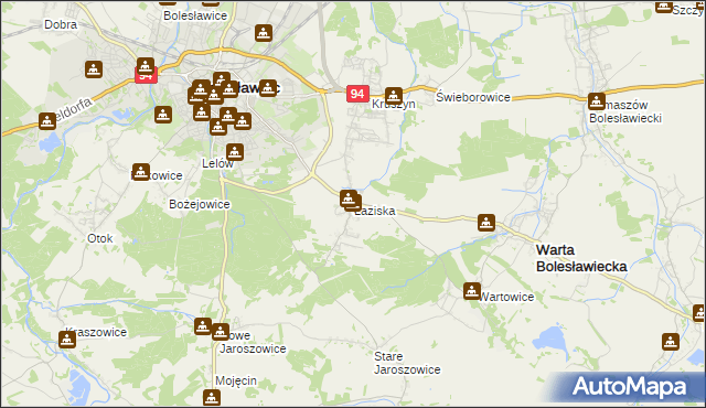 mapa Łaziska gmina Bolesławiec, Łaziska gmina Bolesławiec na mapie Targeo