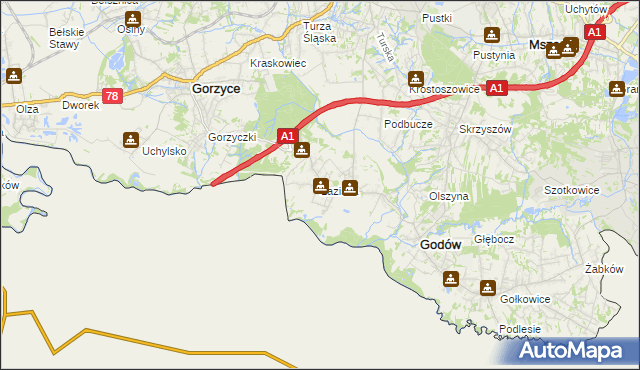 mapa Łaziska gmina Godów, Łaziska gmina Godów na mapie Targeo