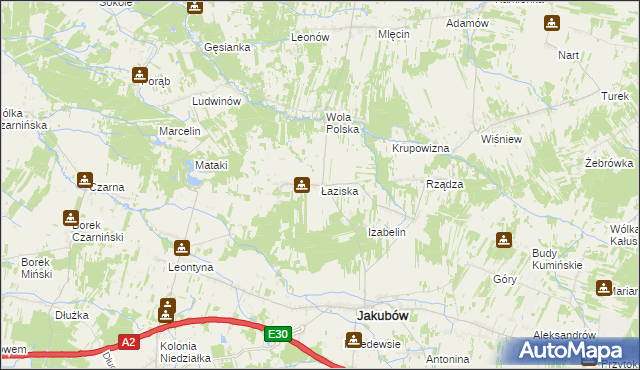 mapa Łaziska gmina Jakubów, Łaziska gmina Jakubów na mapie Targeo