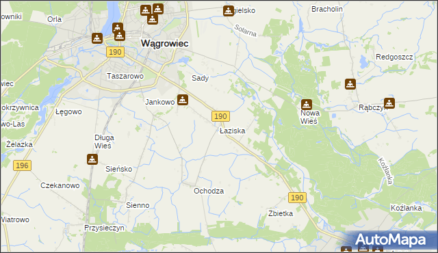 mapa Łaziska gmina Wągrowiec, Łaziska gmina Wągrowiec na mapie Targeo